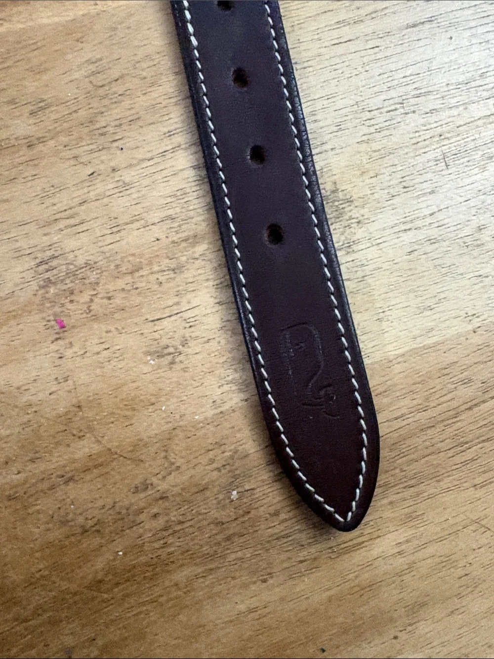 Vineyard Vines Navy Patterned Canvas Belt with Brown Leather Trim
